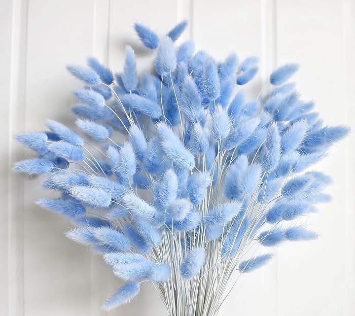 120 PCS Blue Dried Pampas Grass Decor, 17-inch Pompas Floral, Dry Flowers for Decoration, Pampas Grass in Bulk Tall, Blue Bunny Tails Dried Flowers for Boho Wedding Decor - Product Image