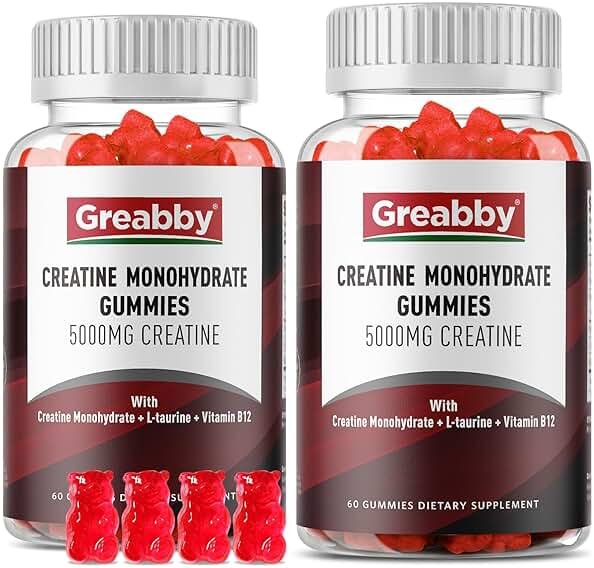 GREABBY Creatine Monohydrate Gummies - 5g Creatine Monohydrate with L-Taurine, B12, Mixed Berry Flavor, 120 Count - Product Image