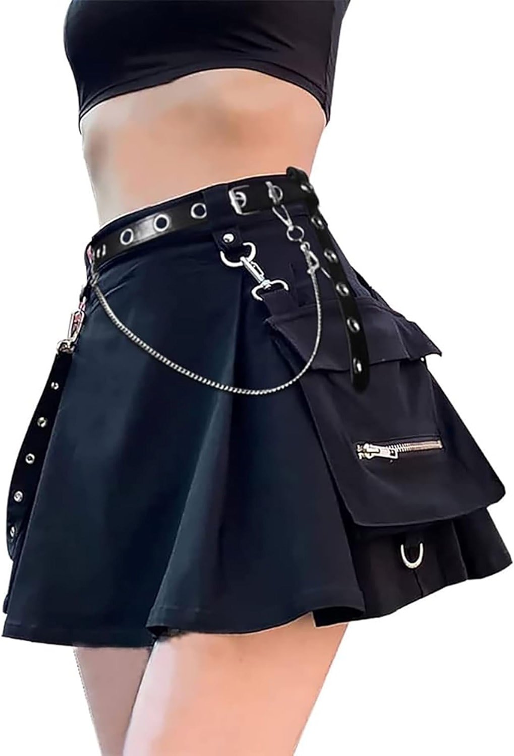 TSMNZMU Womens Punk Mini Skirts with Pockets High Waist Gothic Grunge Skirts Emo Alt Skirt Mall Goth Harajuku Cargo Skirt - Product Image