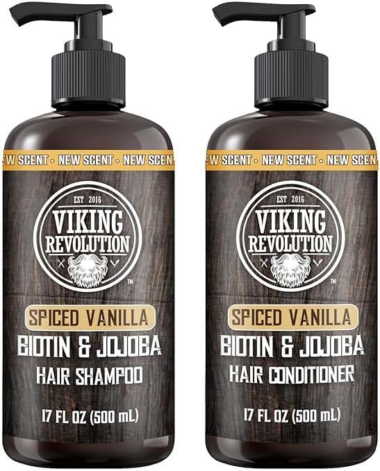 Viking Revolution Spiced Vanilla Mens Shampoo and Conditioner Set with Biotin and Jojoba Oil - Natural Hair Shampoo and Hair Conditioner for Men with Vitamin B5 - Mens Shampoo for Thinning Hair (17Oz) - Product Image
