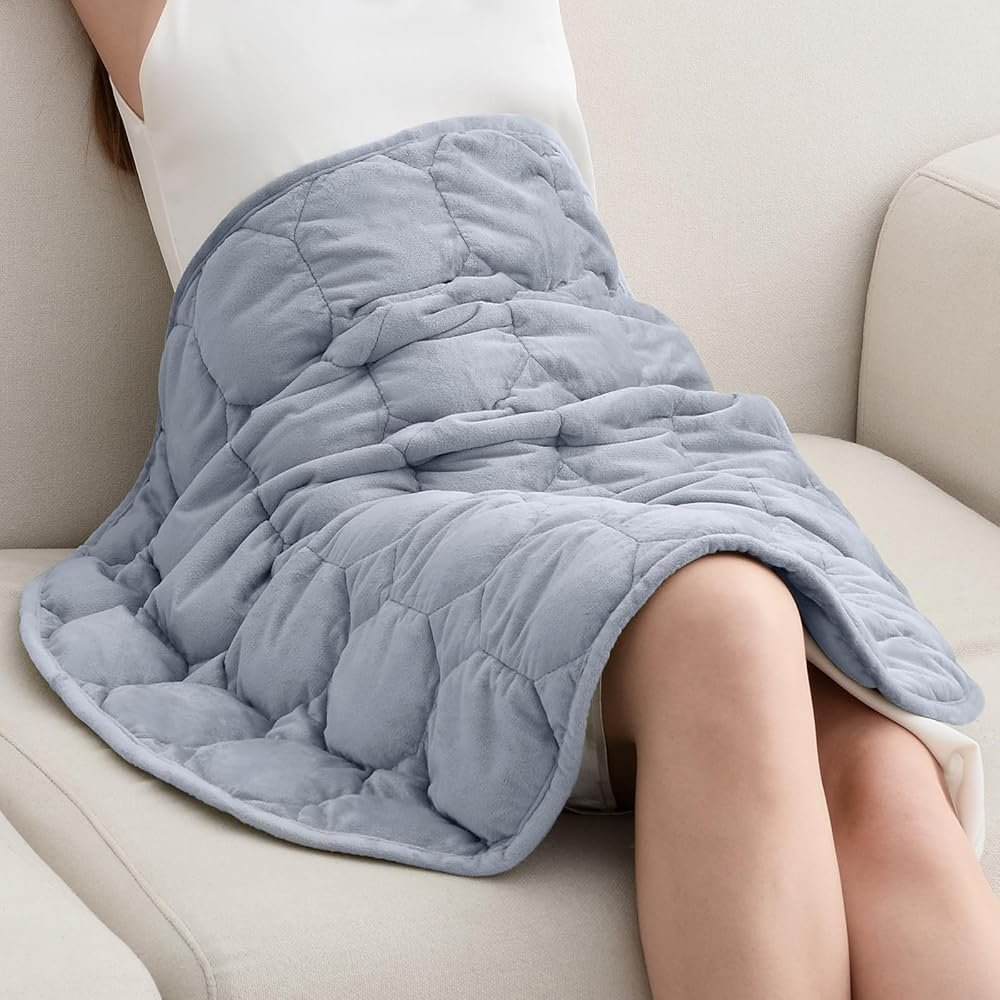 Wemore Weighted Lap Blanket 7lbs for Adults, Small Weighted Blanket Throw for Travel, Soft Weighted Lap Pad for Relaxation, Calming, Napping and Sleeping, Machine Washable, Light Grey 29" x 24" - Product Image