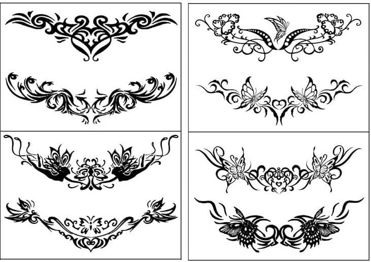 4 Sheets Tattoos Stickers Tribal Flowers Butterfly Waterproof Temporary Waist Cover Scar Female Belly for Women and Girls (2-Black Tribal Waist) - Product Image