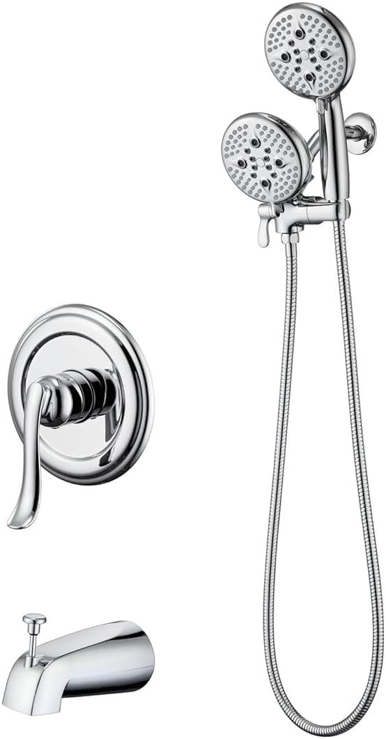 ELLO&ALLO Shower Faucet Set with Tub Spout, Single Handle Tub and Shower Faucet Combo Set, Chrome (Valve Included) - Product Image