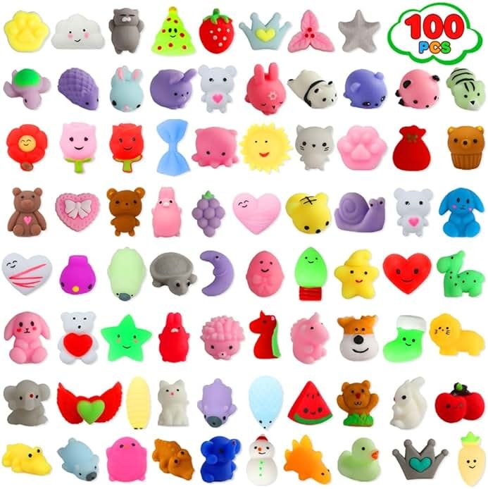 100 Pack Squishies Toys, Tiny Mochi Squishy Fidget Toys Random Bulk Party Favors for Kids 4- 8 8-12 Goodie Bag Pinata Stocking Stuffers Classroom Prizes Treasure Box Egg Fillers Girls - Product Image