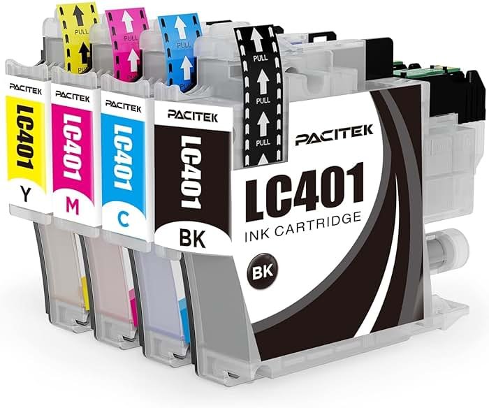 PACITEK Compatible Ink Cartridges Replacement for Brother LC401 LC 401 to Work with MFC-J1010DW MFC-J1012DW MFC-J1170DW Inkjet Printers (Black, Cyan, Magenta, Yellow, 4-Pack) - Product Image