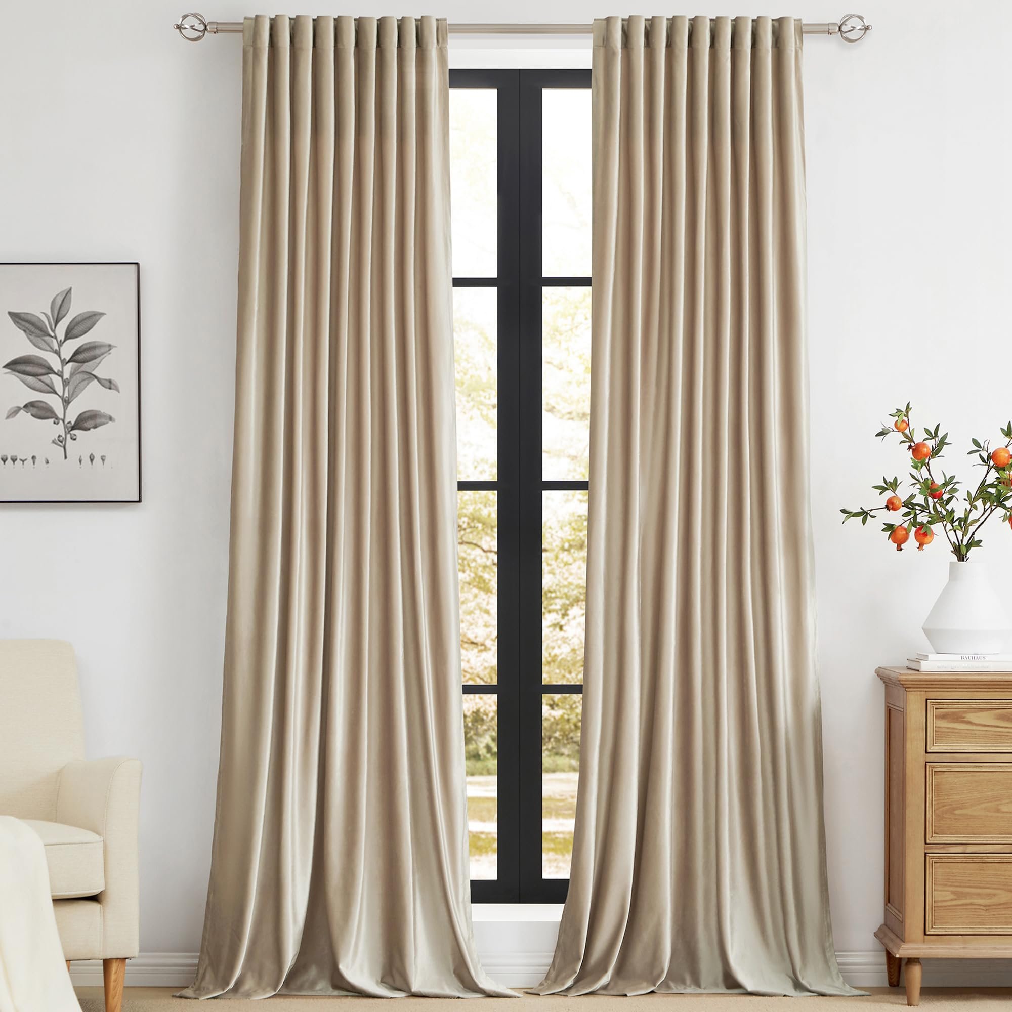 PRIMROSE Champagne Velvet Curtains 84 inch Long for Living Room,Set of 2 Panels Blackout Rod Pocket Back Tab Window Treatment Room Darkening Heavy Decorative Curtains Drapes for Bedroom - Product Image