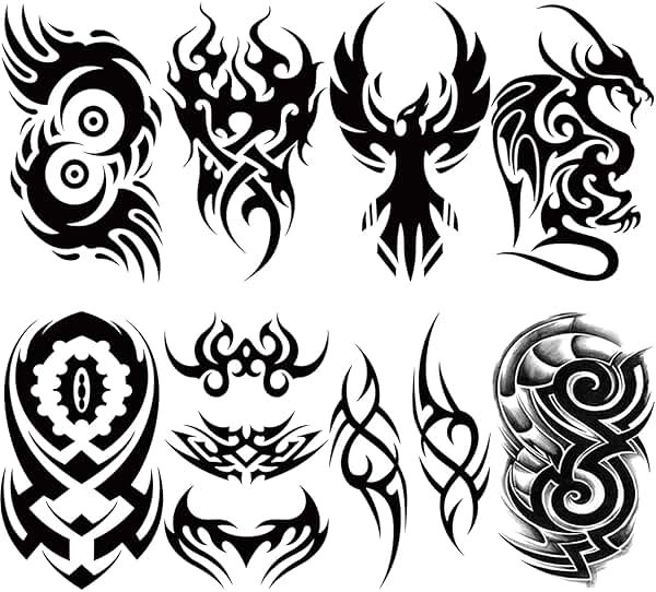 Briyhose Tribal Temporary Tattoo For Men Adult, Black Large Totem Tribal Fake Tattoo Men, Long Lasting Waterproof Big Temp Tatoo Sticker Boy Teen Chest Half Arm Body Art Makeup, 8-Sheet - Product Image