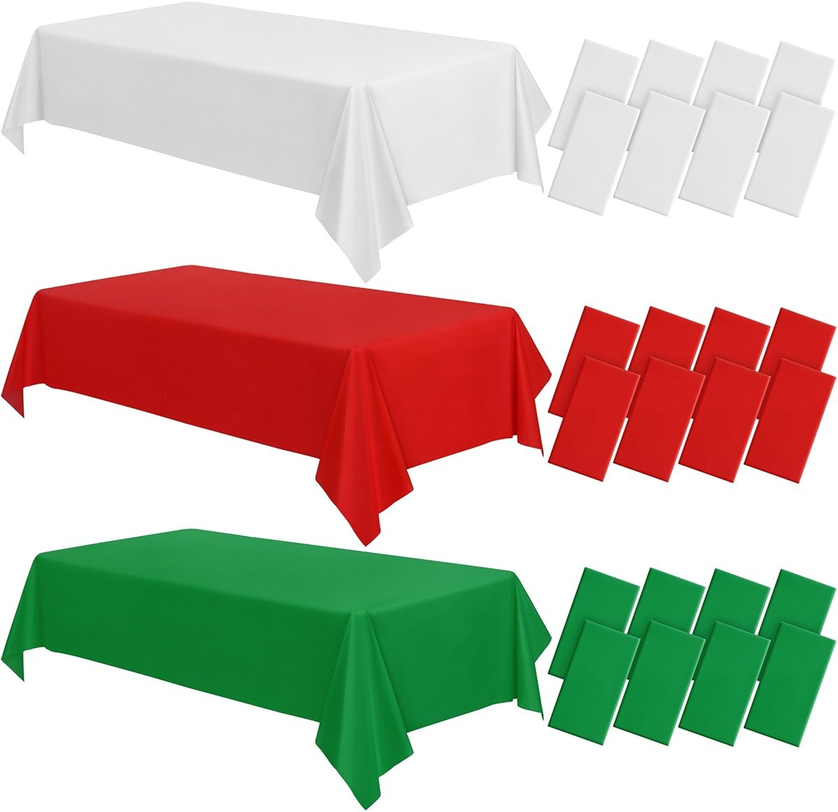 durony 24 Pieces Red, Green, White Disposable Plastic Tablecloth Christmas Colour Waterproof Table Cover 54 x 108 Inch Decorative Table Cloths Table Decorations for Christmas Party Birthday Wedding - Product Image