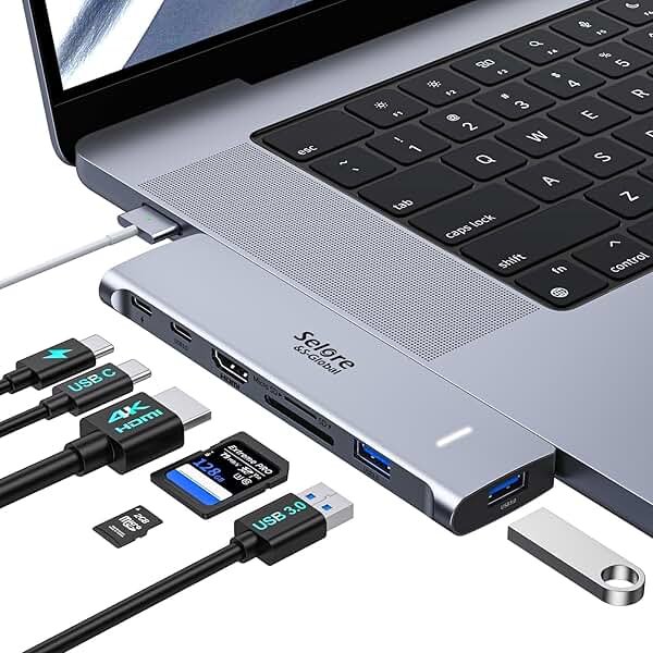 USB C Adapter HDMI Hub for MacBook Pro/Air M5 M4 M3 M2 M1 2025-2018 13" 15" 16", Mac USB C Hub Adapter 7-in-2, MacBook Accessories Dongle with HDMI, Thunderbolt 3, USB C&A Data Ports, 3.5mm Audio - Product Image