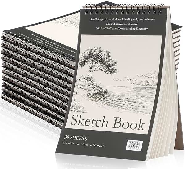 Jexine 40 Pcs 5.5'' x 8.5'' Top Spiral Bound Sketch Book 30 Sheet Each(68lb/100gsm), Sketching Drawing Pad Bulk Artist Sketch Pad Drawing Paper Art Sketchbook for Painting (Tree) - Product Image