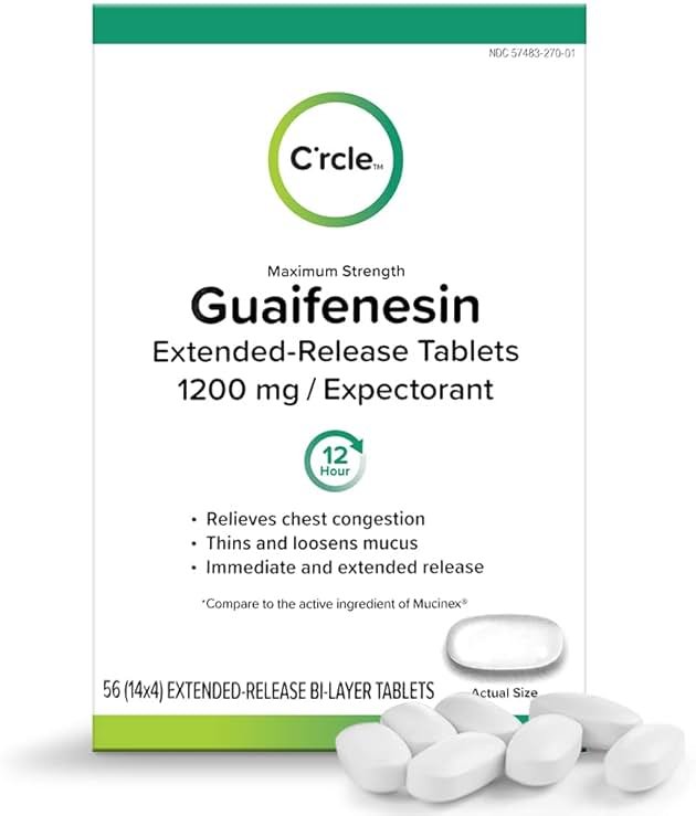 Guaifenesin Expectorant Mucus Relief 1200 mg Maximum Strength, 56 Tablets - Guaifenesin Tablets for Chest Congestion Relief - 12-Hour Extended Release Chest Decongestant - Thins and Loosens Mucus - Product Image