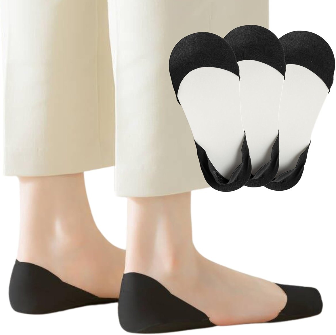 No Show Socks for Flats Heels Pumps Lofers Low Cut Non-Slip Invisible Liner Socks for Women by Flammi - Product Image