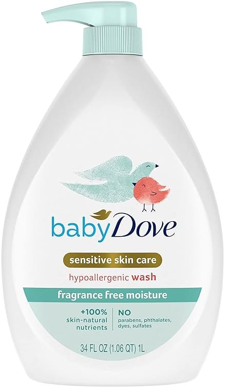 Baby Dove Sensitive Skin Care Baby Wash Fragrance Free Moisture For Baby Bath Time Fragrance Free and Hypoallergenic, Washes Away Bacteria 34 oz (Pack of 1) - Product Image