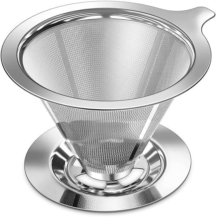 Pour Over Coffee Dripper, Slow Drip Paperless Coffee Filter, Pour Over Coffee Maker for 1-2Cups Brew, Double Mesh Design of Manual Reusable Cone Filter - Product Image