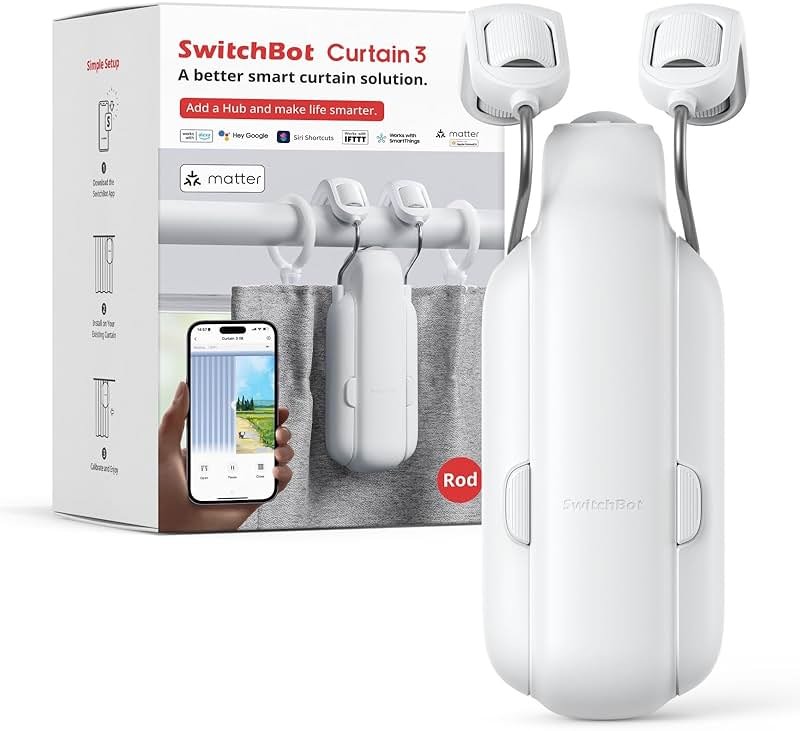SwitchBot Automatic Curtain Opener - Bluetooth Remote Control Smart Curtain with App/Timer, Upgraded High-Performance Motor, Add Hub to Work with Alexa, Google Home, HomeKit - Product Image
