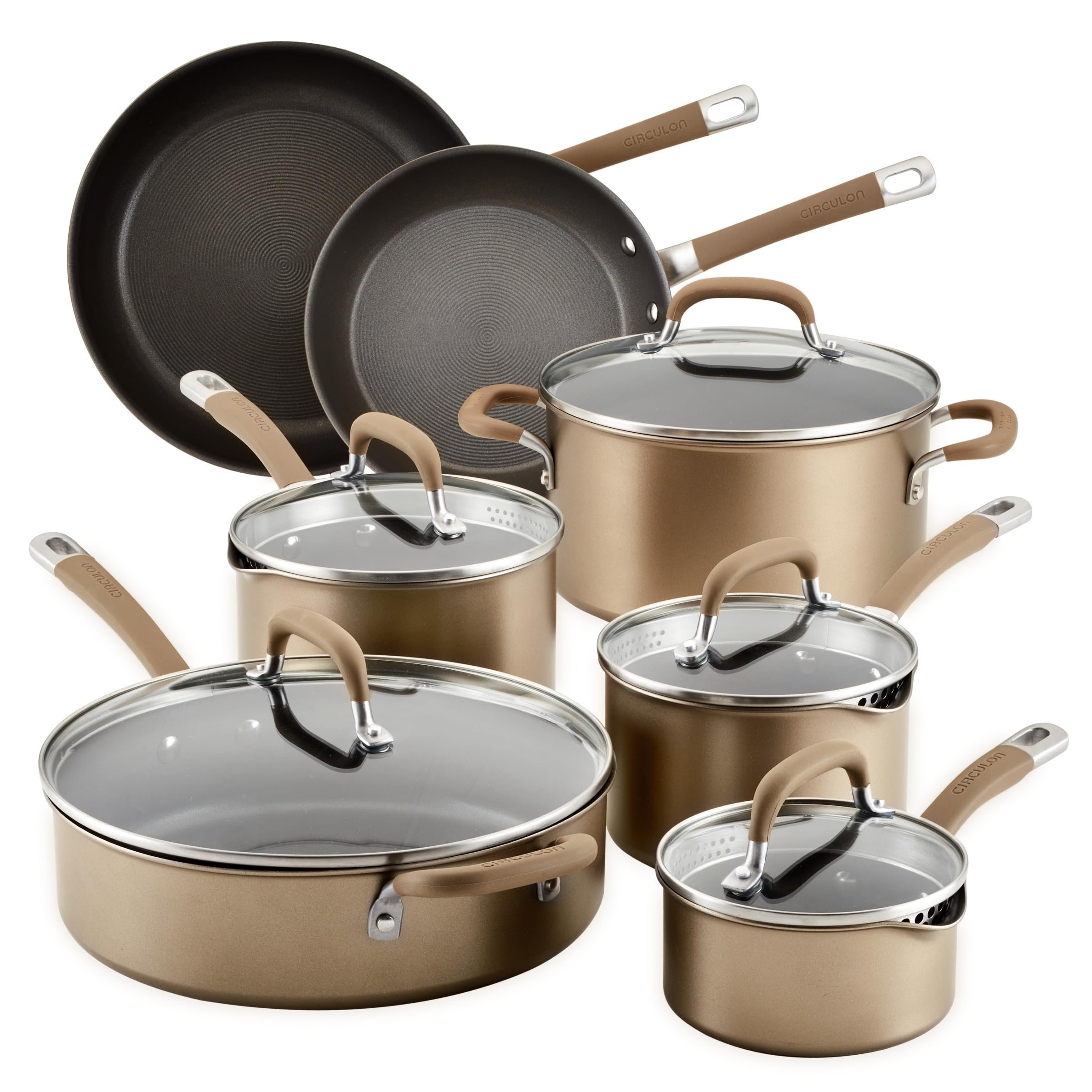 Circulon Premier Professional Hard Anodized Nonstick Cookware Induction Pots and Pans Set Nonstick, Home Essentials, 12-Piece, Bronze - Product Image