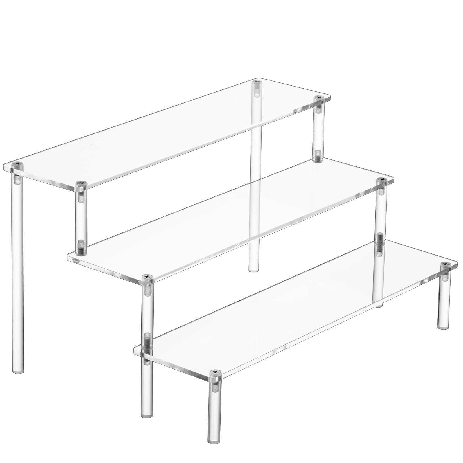 HENABLE Large Acrylic Display Risers, Perfume Stand Organizer, Clear Acrylic Shelf Risers for Display Stands for Food, Tabletop Use, Amiibo Funko POP Figure, 3 Tier Clear Cupcake Stand Risers