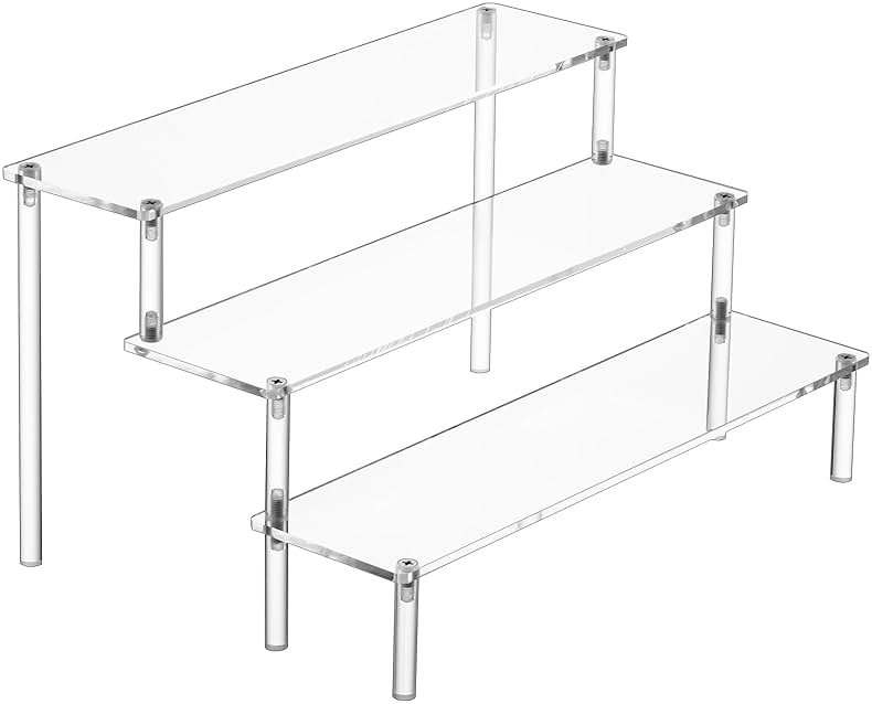 HENABLE Large Acrylic Display Risers, Perfume Stand Organizer, Clear Acrylic Shelf Risers for Display Stands for Food, Tabletop Use, Amiibo Funko POP Figure, 3 Tier Clear Cupcake Stand Risers - Product Image