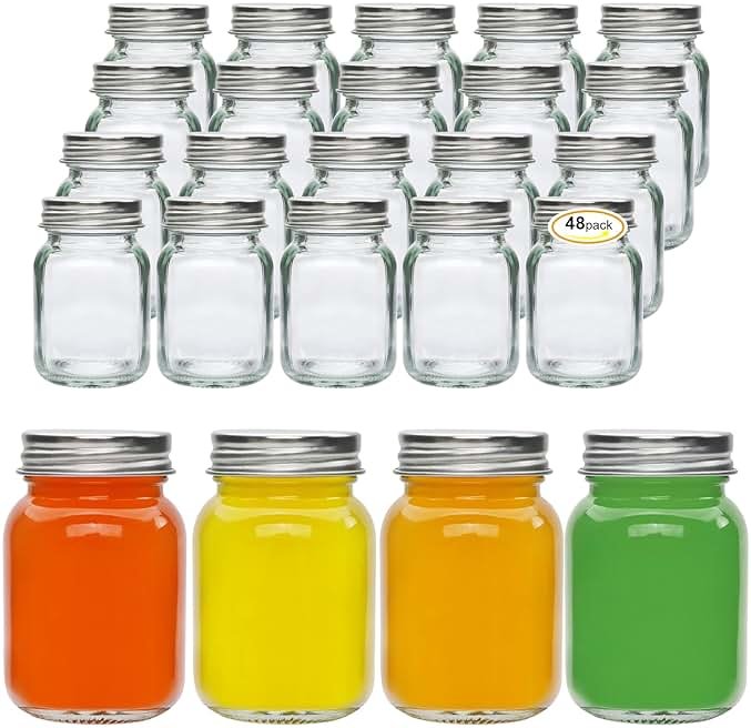 Accguan 2oz Mason Jars,Ginger Shots Bottles with Silver Lids,Glass Yogert Jars,Candle Jar,Honey,Jam,Jelly,Spice,Wedding Favors,Shower Favors(48pcs) - Product Image