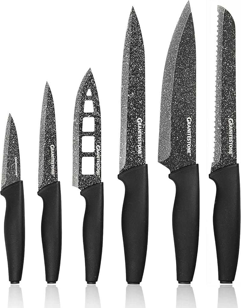 Granitestone Nutriblade 6 Piece - Ultra Sharp, PFOA-Free Stainless Steel Blades, Kitchen Knife Set, with Nonstick Granite Coating, Easy-Grip Handle, Dishwasher-safe - Product Image