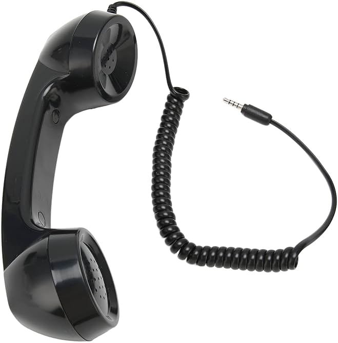 Retro Phone Handset, Vintage Retro 3.5Mm Telephone Handset Cell Phone Receiver, Radiation Proof Handheld Cell Phone Microphone for Mobile Phones Computers (Black) - Product Image
