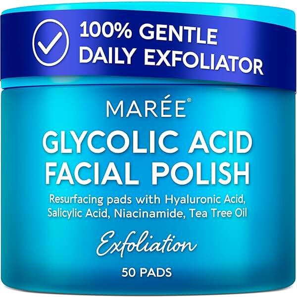 MAREE Glycolic Acid Pads - Toner Pads for Face Cleansing - Exfoliating Pad with Tea Tree Oil, Salicylic Acid & Vitamins E, B3, B5 - Facial Polishes & Peels, Skin Pore Resurfacing & Radiance - 50 Count - Product Image