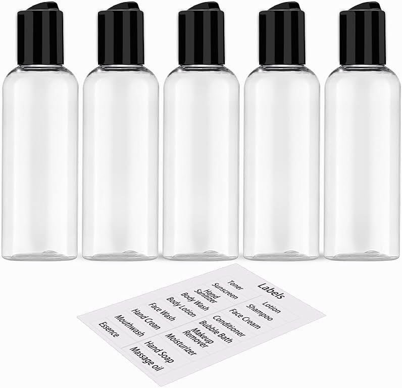DNSEN 5 Pack 3.4 oz Travel Bottles for Toiletries TSA Approved Leakproof Plastic Empty Travel Size Bottles Containers with Labels - Product Image