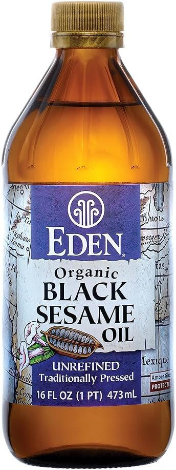 Eden Organic Black Sesame Oil, Unrefined, 100% Black Sesame Seed, 16 oz Amber Glass Bottle - Product Image