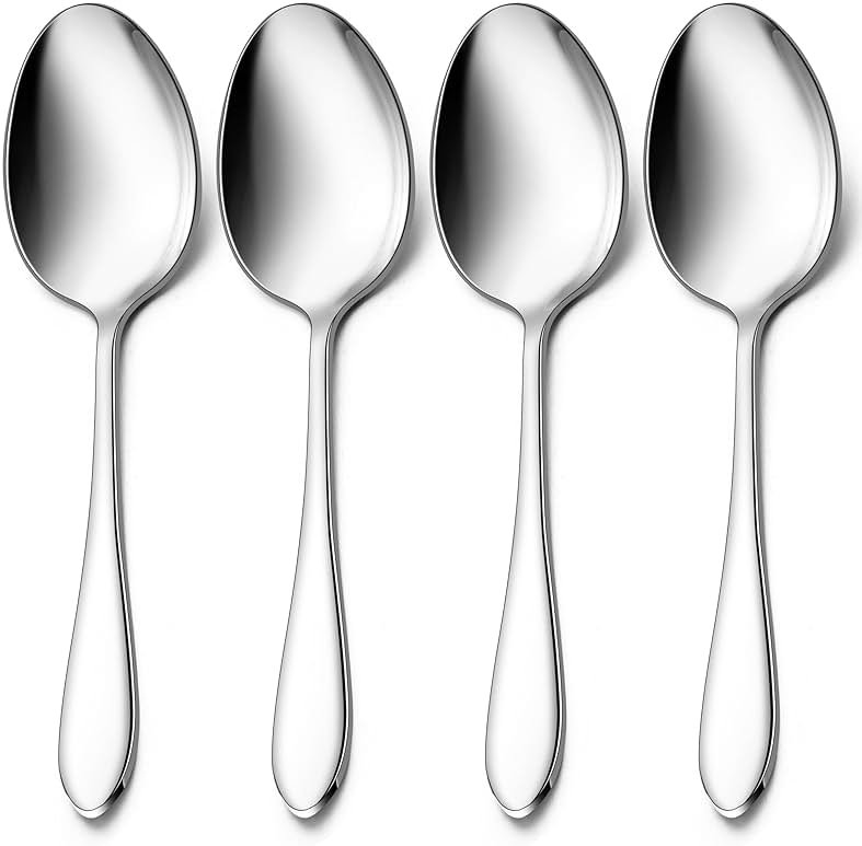 Stainless Steel Serving Spoons, E-far 4-Piece Metal Solid Spoons Hostess Serving Utensils Tablespoons Set for Catering Buffet Party Kitchen Restaurant, Dishwasher Safe - Product Image