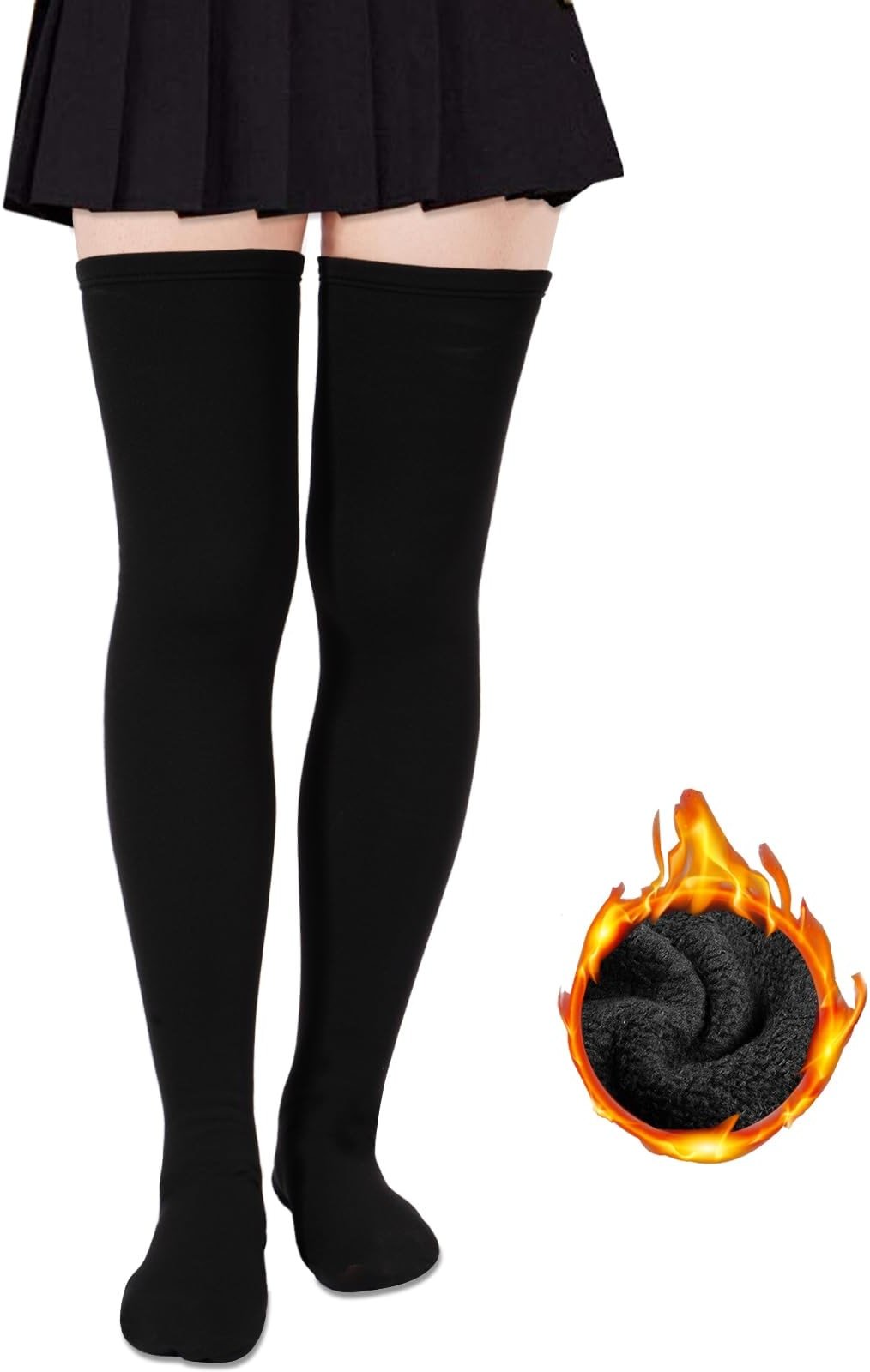 Thigh High Socks for Women Warm Thick Fleece Lined Thigh Highs Boot socks Leg Warmers - Product Image
