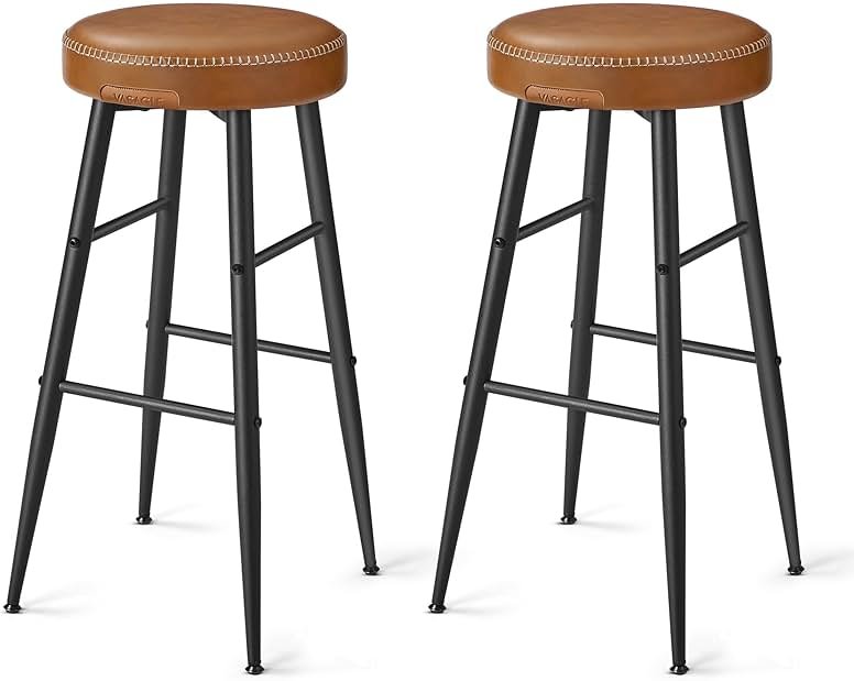 VASAGLE EKHO Collection - Bar Stools Set of 2, Bar Height Bar Stools, Kitchen Counter Stools, Mid-Century Modern Backless Counter Stools, 30-Inch Tall, Kitchen Island Home Bar, Caramel Brown - Product Image