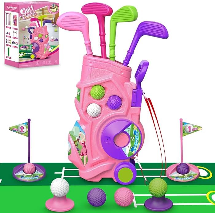 Letapapa Toddler Golf Set with Putting Mat, 4 Clubs, 8 Balls, 2 Practice Holes for Kids 3-5 Years Old, Indoor Outdoor Sports Toys with Shoulder Strap, 20 Pieces - Product Image