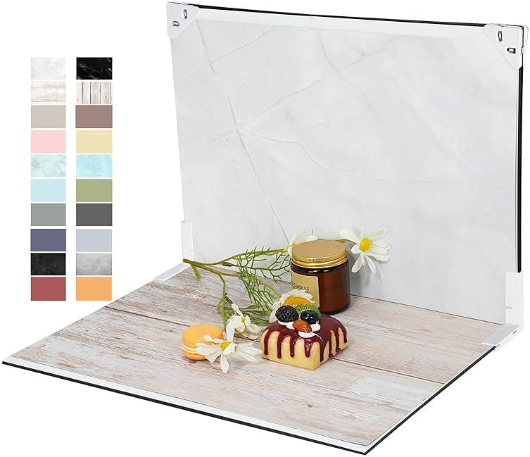 Yoocheese Photo Backdrop for Product Photography - Tabletop Photo Backdrop Kit - 10 Double-Sided Backgrounds, 20 Patterns - 1-Min Setup for Food Photography & Small Products, 16.5 x 11.7 in - Product Image