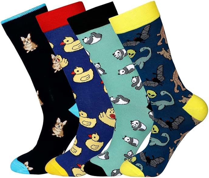 xiaomaizi Men's Funny and Colorful Patterned Dress Socks for Men Fun and Crazy Casual Crew Socks Size 7-13 - Product Image