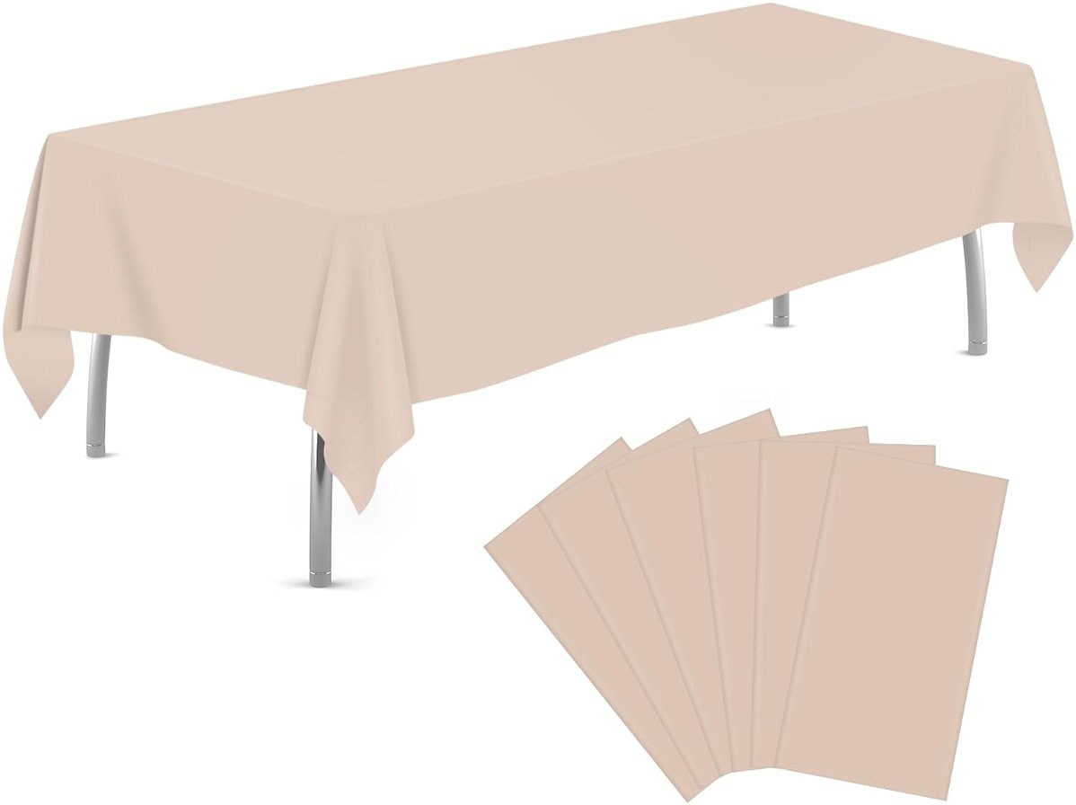 tujol Ivory 6 Pack Plastic Table Cloth 54" x 108", Disposable Tablecloths Rectangle Table Cover, Plastic Tablecloths for Parties - Product Image