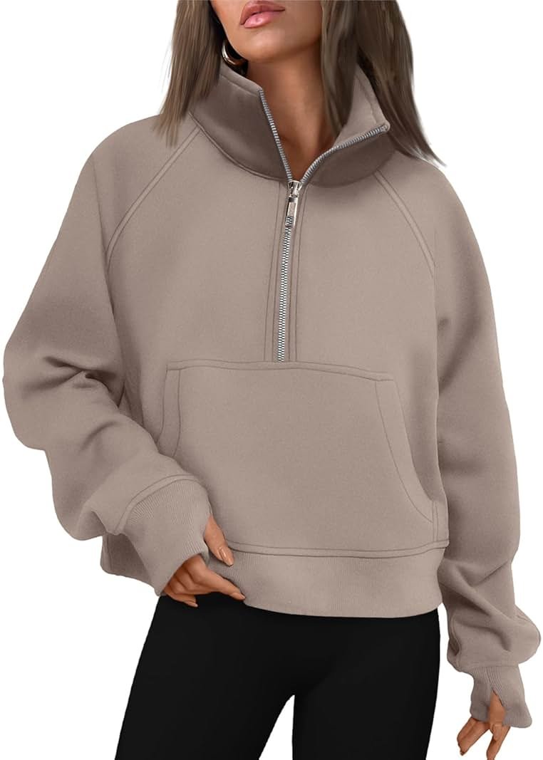 AUTOMET Womens Sweatshirts Half Zip Cropped Pullover Fleece Quarter Zipper Hoodies 2026 Fall Fashion Outfits Clothes - Product Image