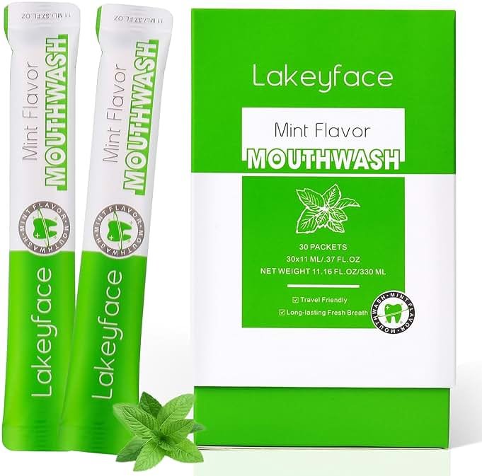 Mouthwash, 30 Packets Travel Mouth Wash for Adults, Alcohol Free, Mini Mouthwash for Travel Essential, TSA Approved Mouthwashs Bulk Pocket Size On the Go,Mint,11ml/0.37FL.OZ Each - Product Image