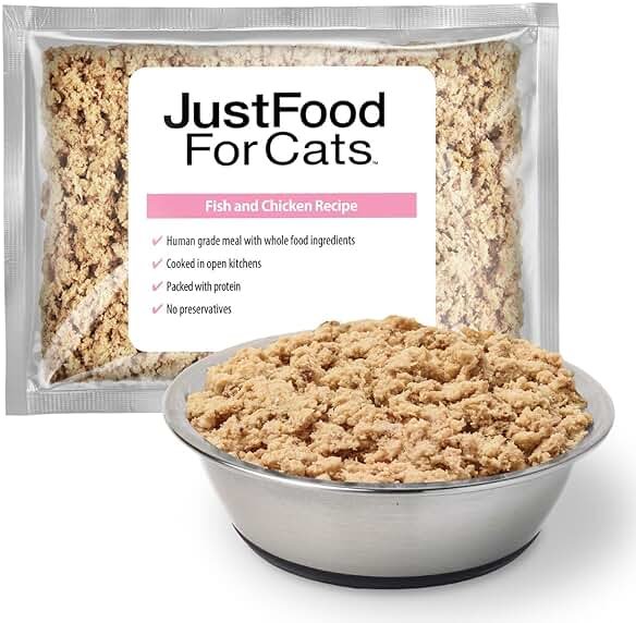 JustFoodForDogs Frozen Fresh Cat Food, Human Grade Wet Cat Food Pate, Fresh Pet Meals and Toppers, Grain Free, No Preservatives, High Protein, Limited Ingredient Gravy, Fish & Chicken 18oz - 7 Pack - Product Image
