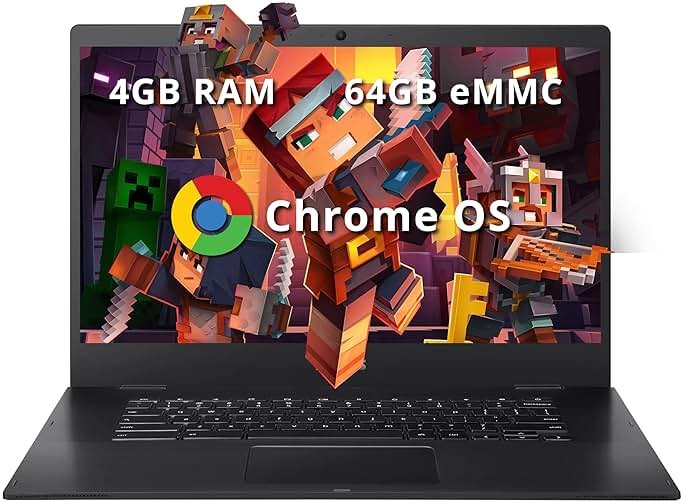 ASUS CX1500CNA Chromebook 15.6" HD Laptop, Intel Celeron N3350 Processor, 4GB RAM, 64GB eMMC Flash Memory, Intel HD Graphics, HD Webcam, Stereo Speakers, Chrome OS, Black, (renewed) - Product Image
