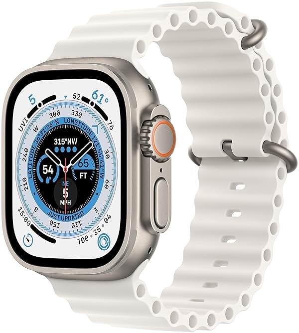 Apple Watch Ultra [GPS + Cellular 49mm] Smartwatch Titanium Case with White Ocean Band, One Size (Renewed Premium) - Product Image