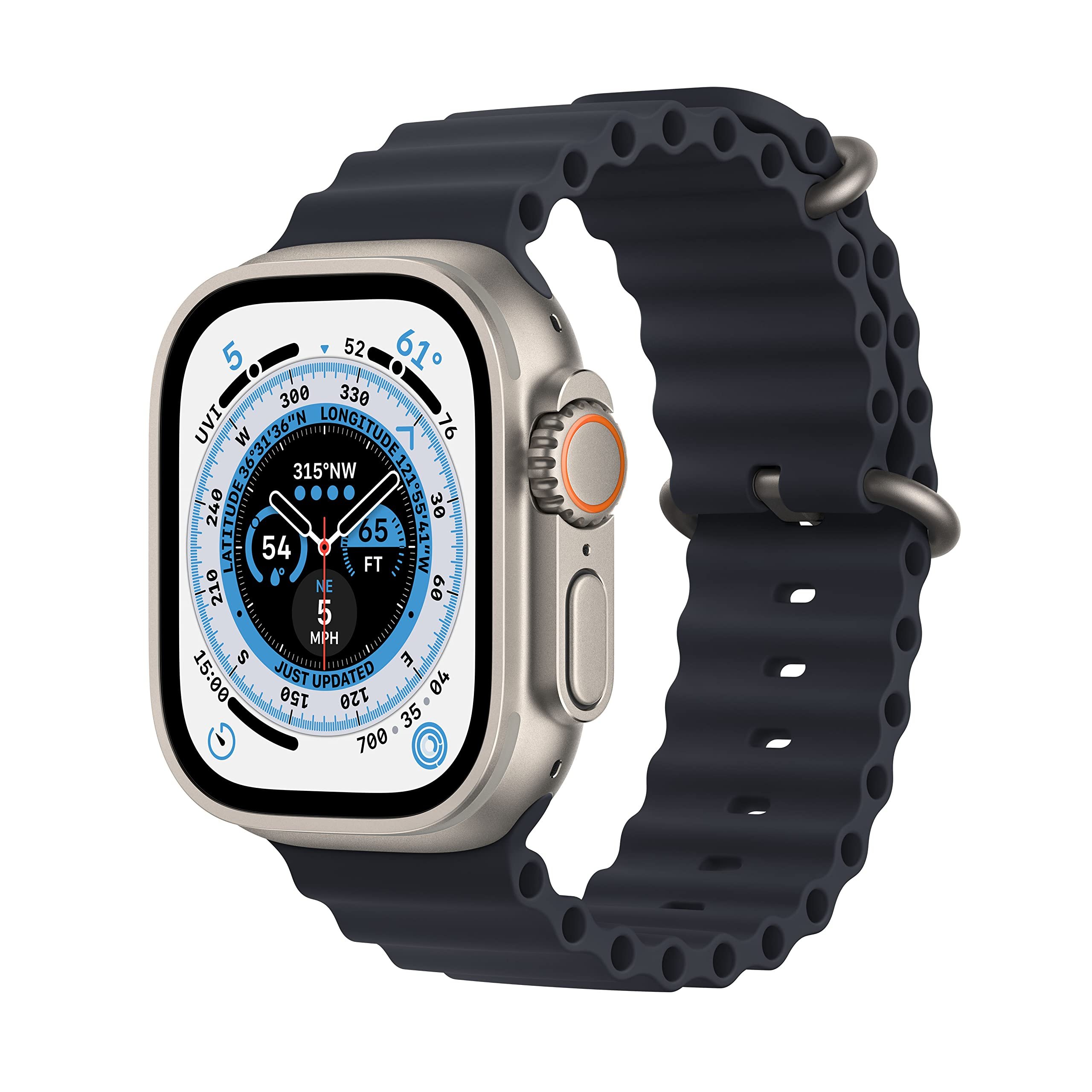 Apple Watch Ultra [GPS + Cellular 49mm] Titanium Case with Midnight Ocean Band, One Size (Renewed Premium) - Product Image