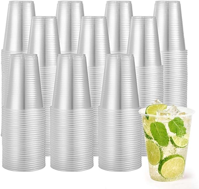 Turbo Bee 1000 Pack 16oz Plastic Cups,Disposable Clear Drinking Cups,Hot and Cold Drink Container for Water, Juice, Soda,Coffee - Product Image
