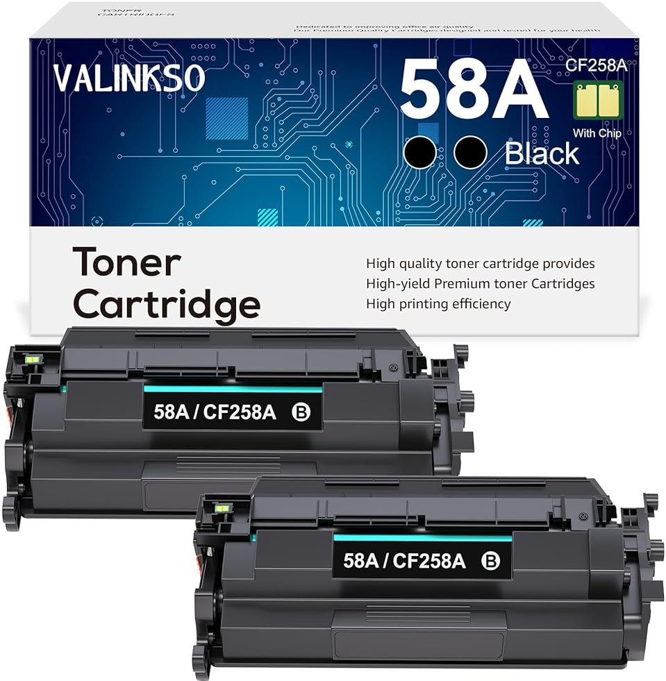 Valinkso 58A CF258A Toner Cartridge 2 Pack Black High Yield (with Chip) Replacement for HP 58A CF258A 58X CF258X Work for HP Pro MFP M428fdw M428fdn M428dw Pro M404n M404dn M404dw M428 M404 Printer - Product Image