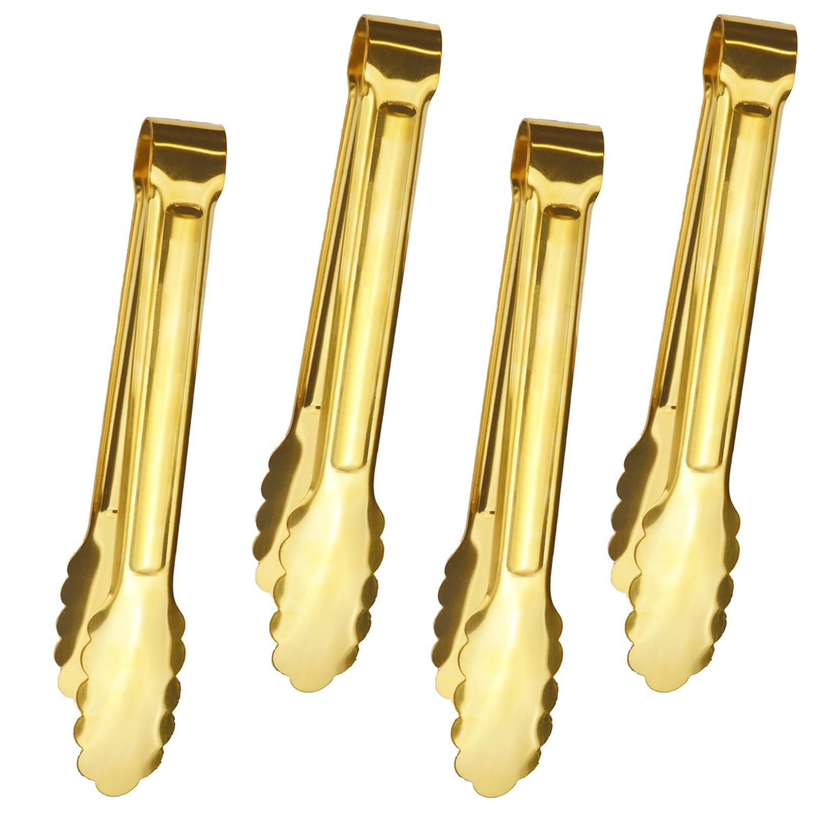 IAXSEE 4 PCS Serving Tongs Gold Tongs 9 Inch Serving Utensils Stainless Steel Serving Tongs for Salad Buffet Appetizer Dessert Tong for Food Parties (9 INCH, gold) - Product Image