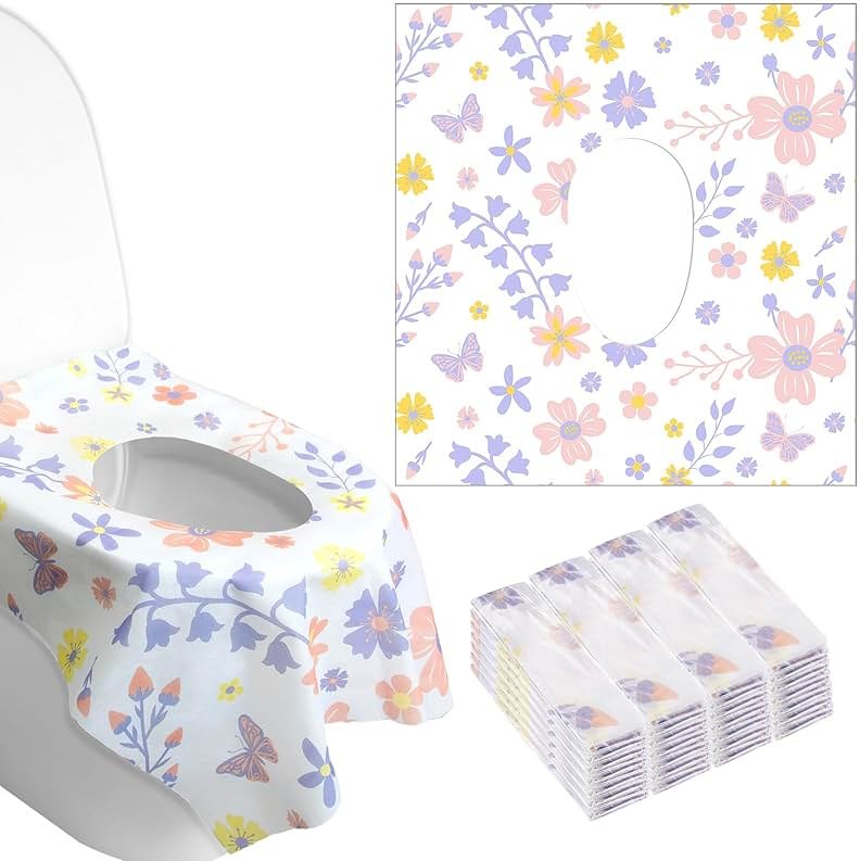 Preboun 40 Pack Toilet Seat Covers Disposable for Kids Extra Large Waterproof Toilet Seat Covers Toddler Potty Training Liners Individually Wrapped for Travel Public Restroom Essentials, Flower Design - Product Image