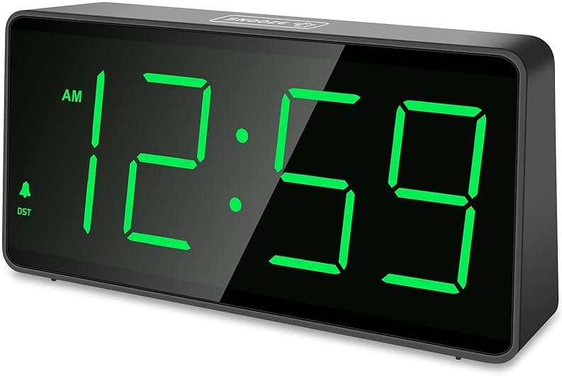 Peakeep Battery Operated Digital Alarm Clock for Bedrooms - Cordless Large Big Numbers 4 Dimmers, Auto Dimming for Seniors, Adjustable Volume Loud Alarm Clock for Heavy Sleepers Adults (Green Digits) - Product Image