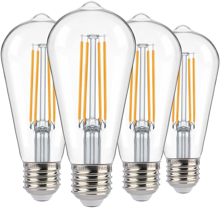 FLSNT Dusk to Dawn Outdoor Sensor ST19 LED Light Bulb, 7W (60W Eqv.), 800LM,Vintage Filament E26 Base, Auto On/Off Photocell Automatic for Energy-Efficient Outdoor Lighting, 2700K Soft White, 4 Pack - Product Image