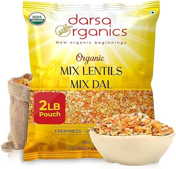 Darsa Organics Mixed Lentils (Panchratna Dal) 2lb | USDA Organic, Non-GMO, Kosher | Superfood Rich in Protein & Fiber | Great for Soup Mix, Stews, & Curries - Product Image