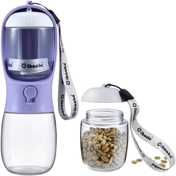 Cibaabo Dog Water Bottle with Food Container, Travel Puppy Water Bowl, Portable Pet Dispenser, Dog Stuff Accessories Items, Puppy Essentials Necessities for Yorkie Chihuahua Cat Walking and Hiking - Product Image