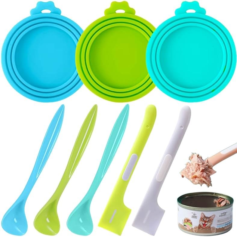 Ainvhh 8 PACK Can Lids, Pet Food Can Cover and Food Mixing Spoons Food Canned Scoop, Fits Most Standard Size Dog and Cat Can Tops for Pet Cat Dog Feeding Can and Wet Food Storage - Product Image
